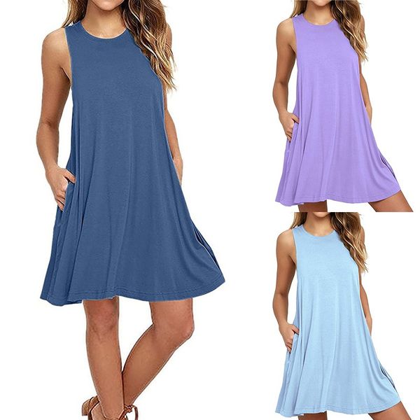 

2021 new women's sleeveless loose pocket vest solid large dress, Black;gray