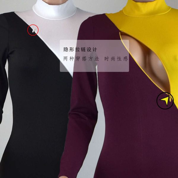 

8831 women's stripe three zipper color pit jumpsuit, Black;gray