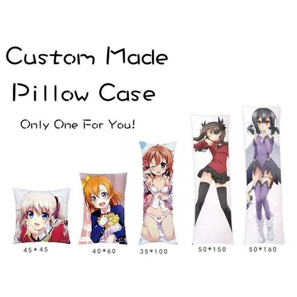 Caso de travesseiro japonês anime feito sob encomenda feita Diy abraçando o caso de capa de travesseiro de corpo personalizado Otaku Dakimakura Fronhas para presentes Y200104