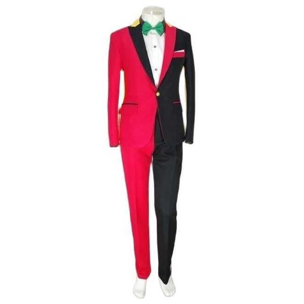 Jacke + Hose Neue Rot Schwarz Anzug Luxus Persönlichkeit Anzüge Männliche Party Blazer Männer Hochzeitsanzug Männer Mode Slim Abschlussmantel X0909