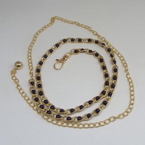 

belts fashion pearl metal belt waistband women all-match dress accessories 2021 adjustable elegant golden fine waist chain, Black;brown