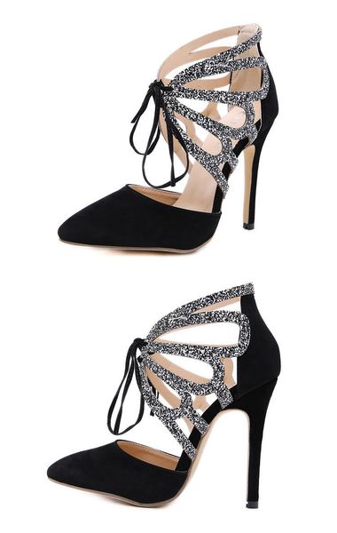 

dress shoes crystal gladiator sandals women narrow band high heels sandalias verano mujer 2021 summer pumps ladies stripper, Black