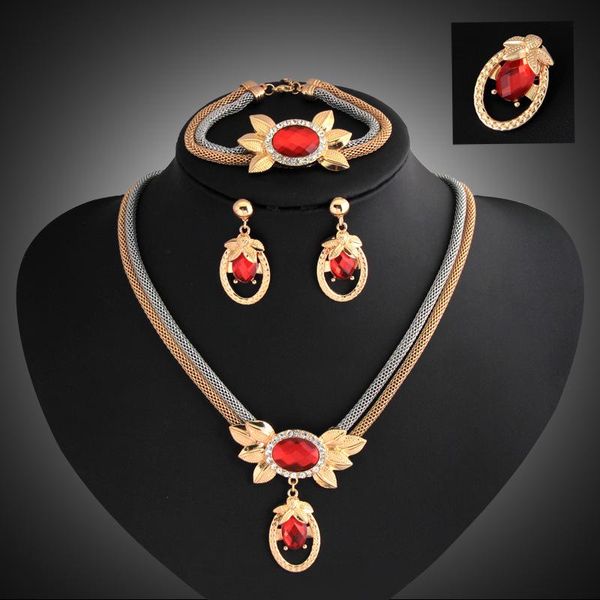 

earrings & necklace fashion female flower jewelry sets 4 pieces cubic zirconia bracelet party for women, Silver