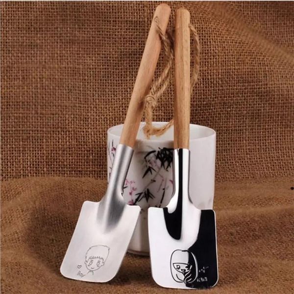 

spoons 1pc 304 stainless steel creative shovel spoon tableware cutlery wooden handle dessert watermelon ice cream