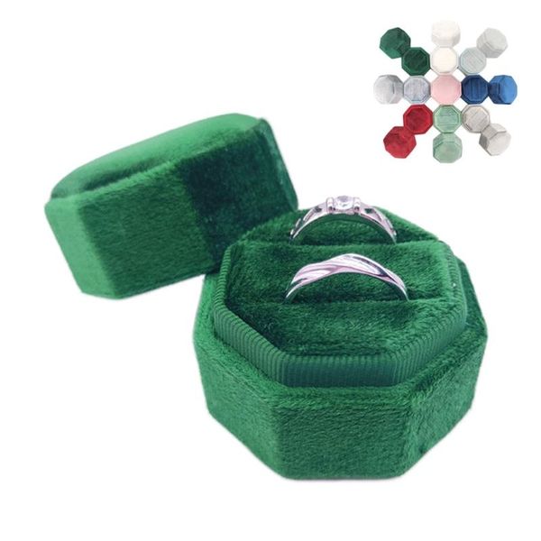 

jewelry pouches, bags m3gf octagon velvet ring bearer box - premium gorgeous vintage double rings display holder with detachable lid for pro, Pink;blue