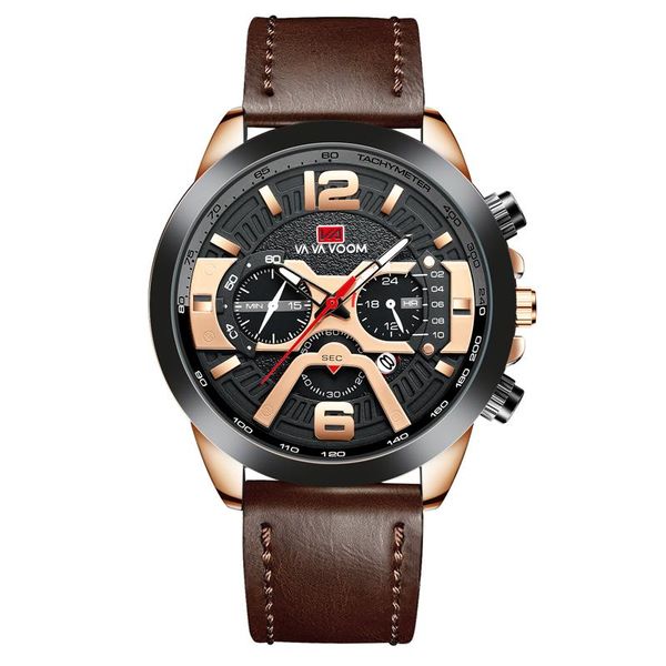 

wristwatches brown leather sport waterproof casual men wristwathes military clock fashion chronograph wrist watches for, Slivery;brown