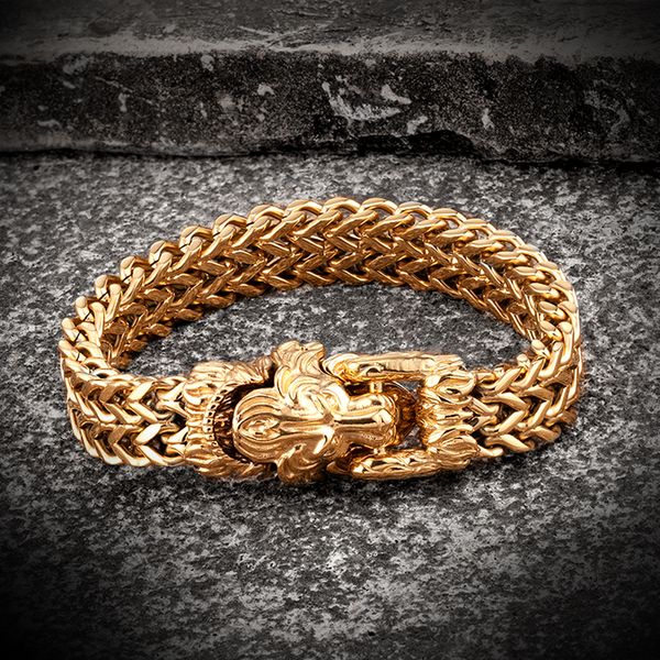 

men stainless steel gold lion head chain biker bracelet viking punk hand accessories male fashion wristband jewelry friends gift, Black