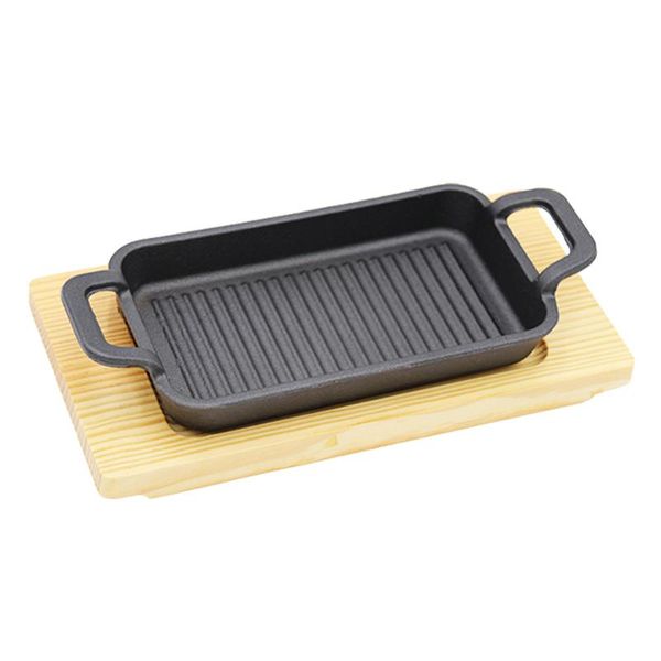 

korean double ear cast iron stripe barbecue pot rectangular iron plate roast plate single mini fish cast cookware