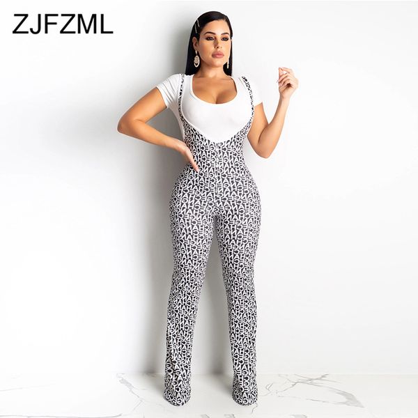 

letter print 2 piece tracksuit women scoop neck short sleeve basic tees + backless spaghetti strap overalls causal outfits 210302, White
