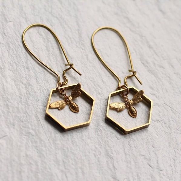 

dangle & chandelier retro geometric hexagon bee gold plated pendant earrings for elegant women insect earring fashion party jewelry gift, Silver