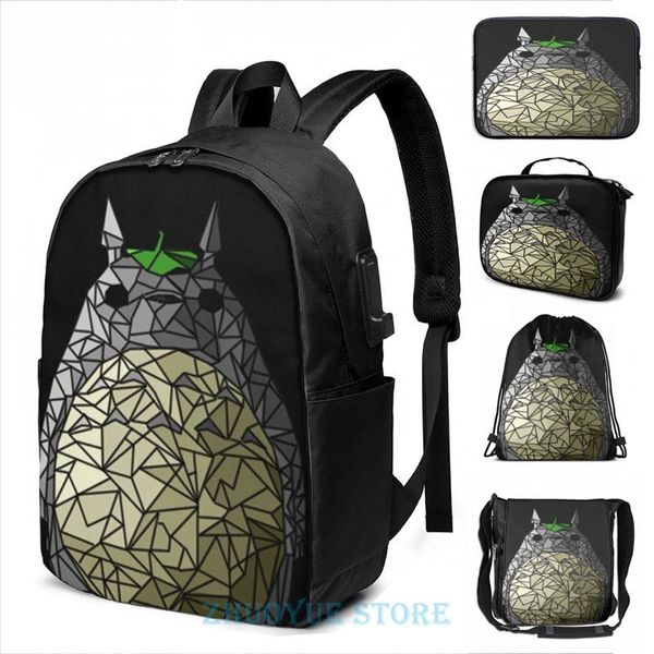 

backpack funny graphic print totoro usb charge men school bags women cosmetic bag travel laptop