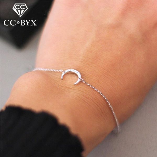 

charm bracelets solid 925 silver for women trendy jewelry moon adjustable bracelet office romantic bangles party gift ccb053, Golden;silver
