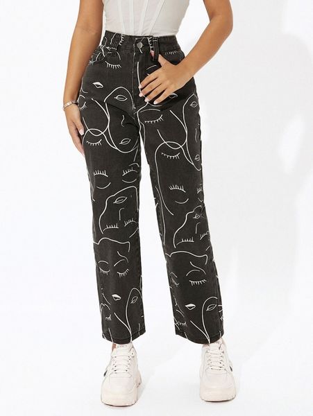 

petite figure graphic high waist jeans r7zg#, Blue