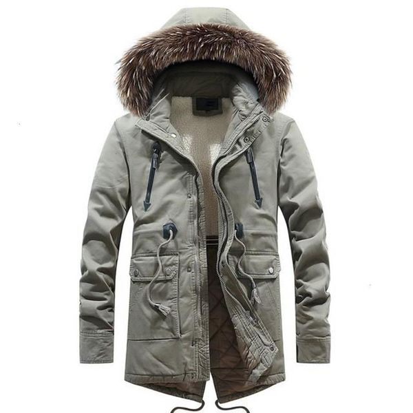 

2021 casual long mens winter jackets fur collar hooded fleece down parkas brand outfit ing, Black