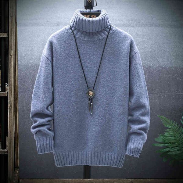 

2021 Winter Thick Men's Slim Sweater Solid Color Turtleneck Pullover Sweaters Mens Korean Casual Men Long Sve Knitwear Coats, White;black