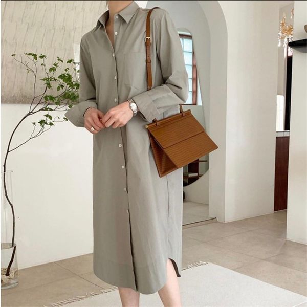 

2021 autumn winter new solid single breasted open fork arc hem long shirts blouse women 7rt6, White;black