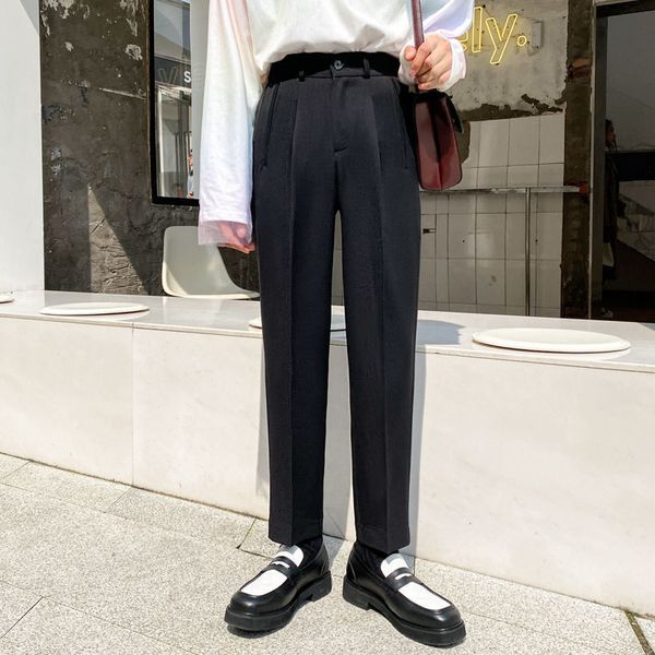 

2021 spring summer suit men's slim fashion solid color business casual men straight pants mens trousers 31x4, Black
