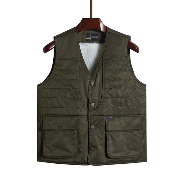 

men's vests black army green thicken vest men autumn winter thermal wool liner waistcoat male v-neck herringbone gilet sleeveless jacke, Black;white