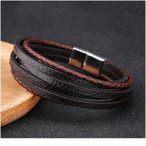 

2020 fashion hand-woven multi-layer men's bracelet vintage magnetic buckle bracelet 2020 jllfng