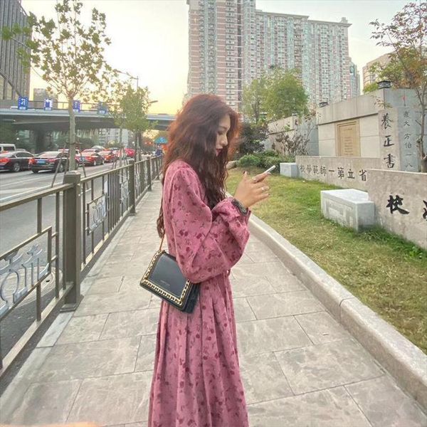 

vintage french corduroy floral women dress long fashion slim sweet plus size clothing elegant office sleeve red, Black;gray
