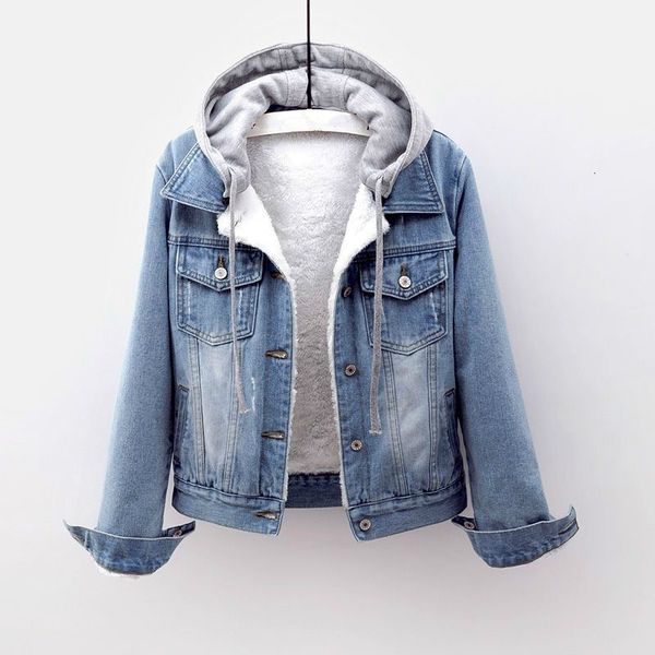 

2021 New Mulher Causal Quente Denim Jaqueta Inverno Velo Casacos Com Capuz Recm Chegados R6bh U35K, Black