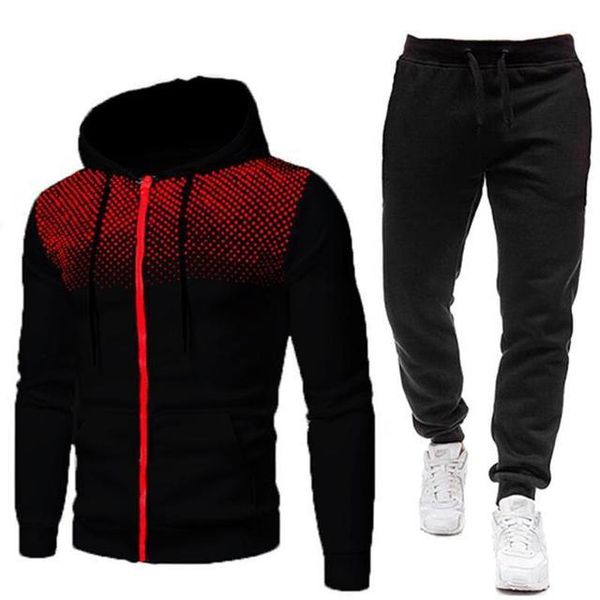 

gym clothing autumn winter plus size tracksuit fashion men jacket and sweatpants two pieces sets sportswear comprehensive training set, White;black