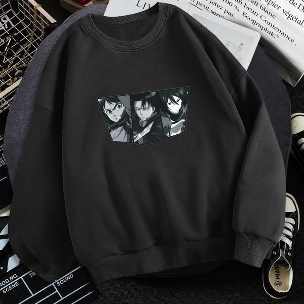 

attack on titan men's hoodie, loose polar lining, black, fall, 2021