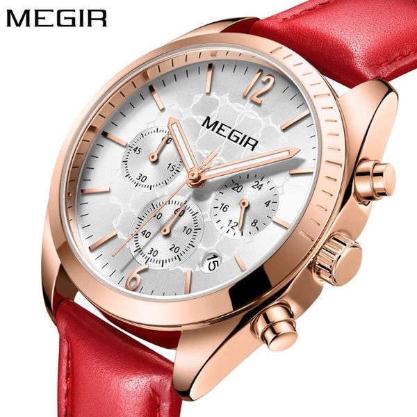 

wristwatches megir women's sport watches chronograph waterproof ladies watch women quartz movement clock reloj, Slivery;brown