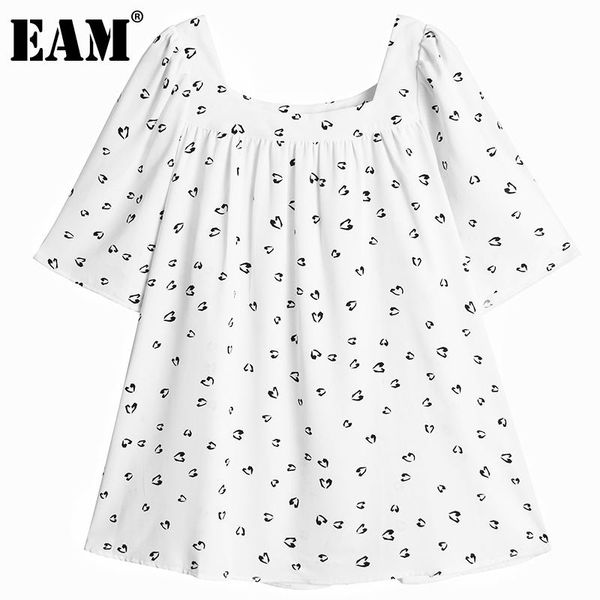 

women's blouses & shirts [eam] women white printed oversized blouse square collar half sleeve loose fit shirt fashion tide spring symme