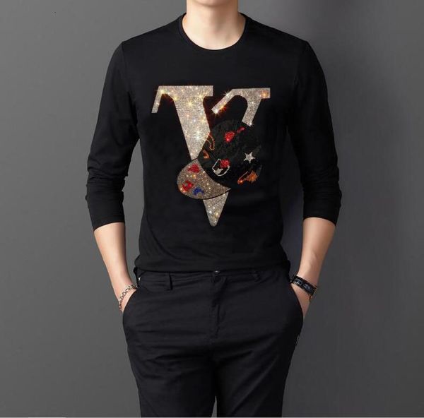 

2021 new long drill men t shirt fashion t-shirt o neck white and black tshirts for man tees t857, White;black