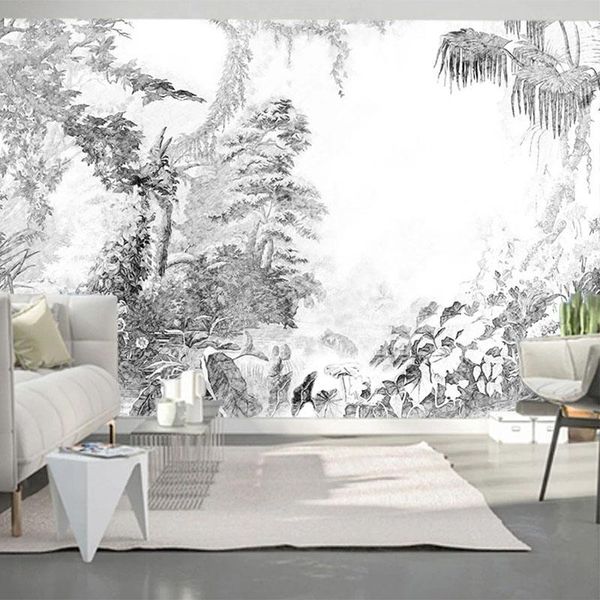 

wallpapers custom any size mural wallpaper retro black and white leaf forest po wall painting living room tv sofa bedroom 3d home decor