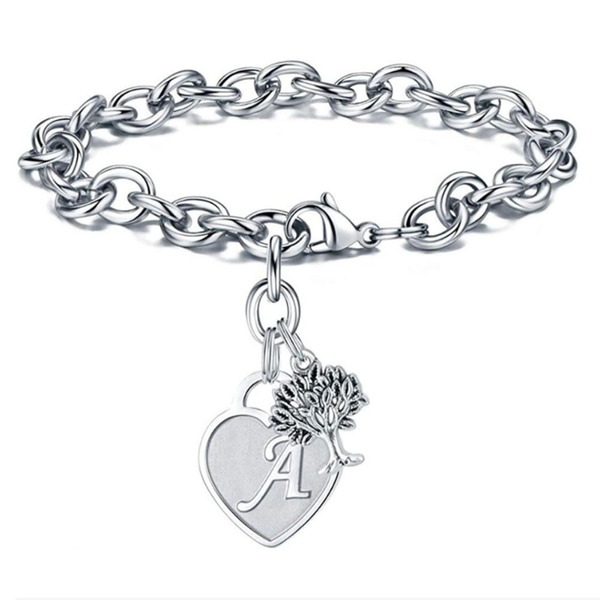 

link, chain drop 26 letters a to z initial charm heart alphabet bracelets tree of life jewelry for women girls gifts, Black