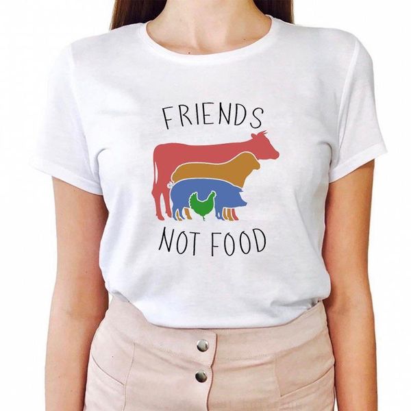 

animal print t shirt cow pig dog chicken friends not food funny spoof vegan t-shirts simple casual white women's clothes