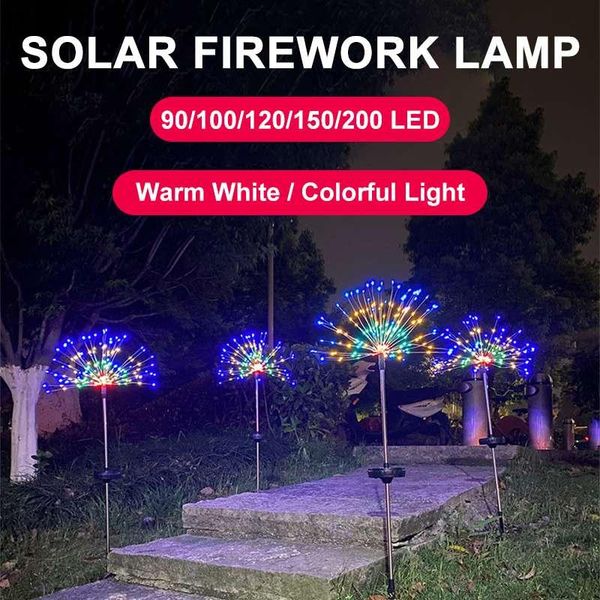 

8 modes 90/200/120 led solar lawn lamp copper wire firework lamp garden decoration outdoor solar lights waterproof lamps