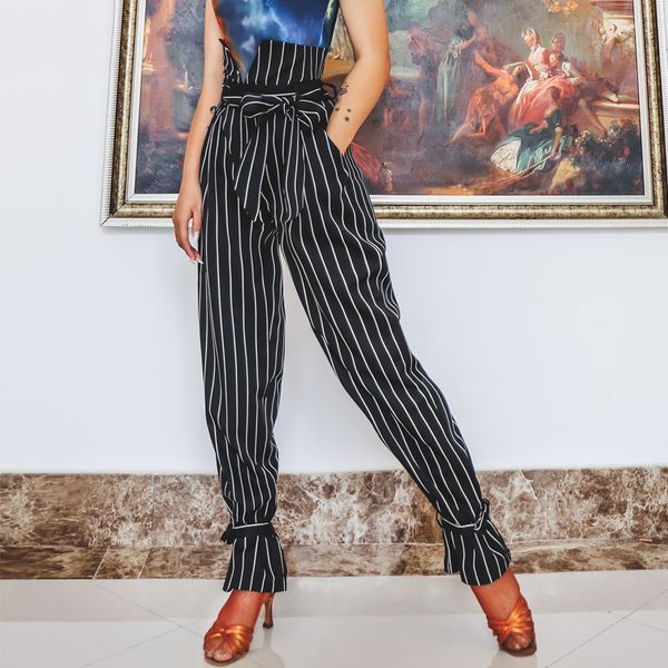 

latin dance clothes stripe pants high waist women latin practice trousers ballroom salsa rumba samba tap dance show wear vdb2790, Black;red