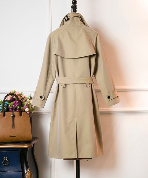 

women's trench coats long classic windbreaker waterproof british high-end english style autumn winter gabadian solid color size coat a7, Tan;black