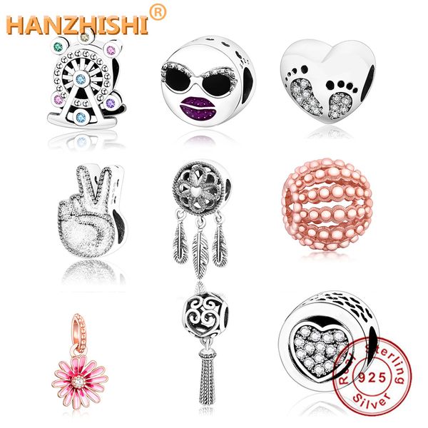 

2020 summer collection heart feather dangle charm fits original pandora charm bracelet 925 sterling silver diy jewelry berloque q0531, Black