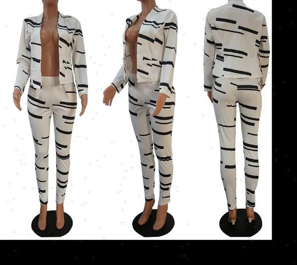 

spring striped blazer suit business womens pants 2 pieces set suits slim korean jacket with pant, White