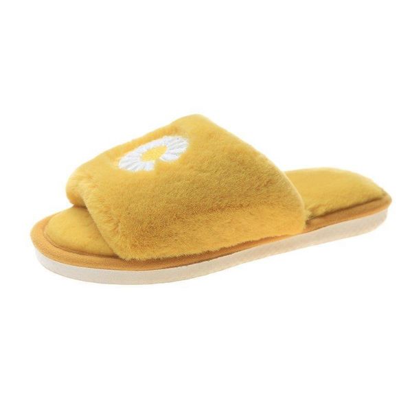 

slippers winter 2021 wool shoes cotton lovely flowers flat bottom solid color anti slip home can be worn outside, Black