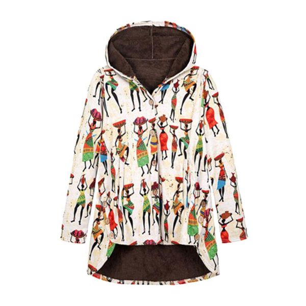 

women's jackets casual winter warm cartoon print single-breast hooded sweatshirt coat plush leisure, Black;brown