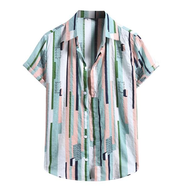 

turn-down collar men's shirt cotton linen stripe print short sleeve button shirts for men casual man's shirt chemise femme, White;black