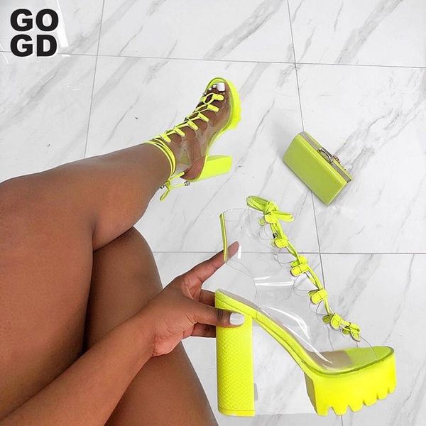 

sandals [gogd]large size cool boots with fishmouth pvc female candy color transparent chunky heel, Black