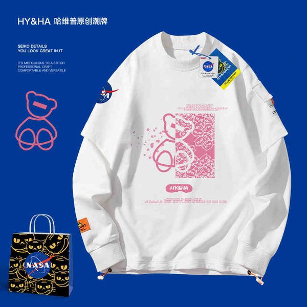 

hoodies autumn and winter pleated patch bag white casual collarless other cartoon animation hoodless pink bear sweater, Black