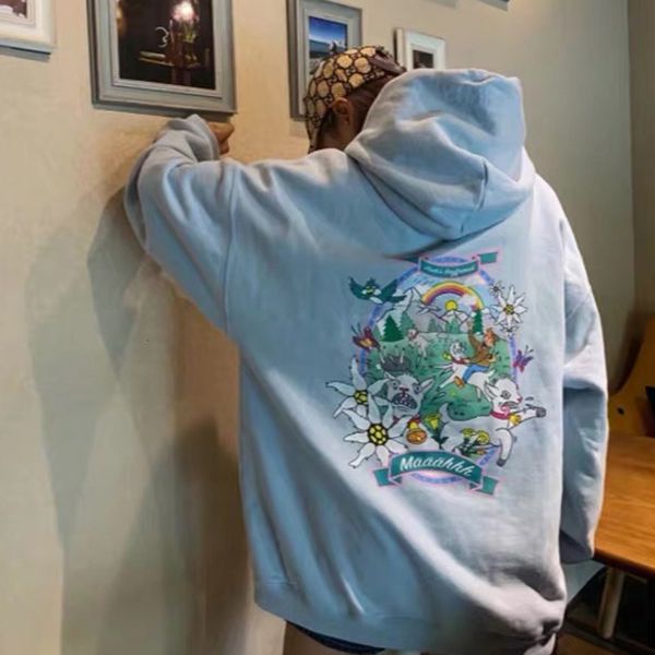 

2021 new vetements hoodies moletom das mulheres homens arco-ris unicrnio animal dos desenhos animados em quadrinhos bordado solto com lwek, Black