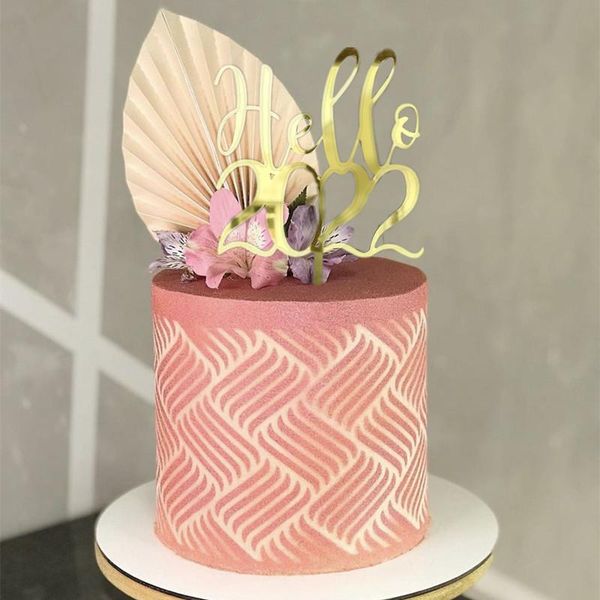

other festive & party supplies acrylic cake er hello 2022 happy year decoration simple gold number baking favors