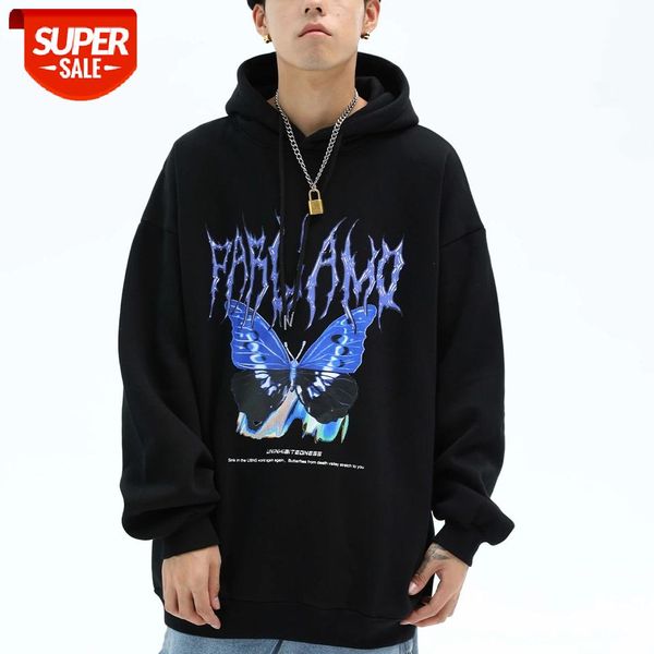 

2020 Hip Hop Butterfly Print Hoodie Men Sweatshirts Harajuku Hoodie Cotton Male Autumn Streetwear Fleece Casual Hoodies Pullover #725C, Black