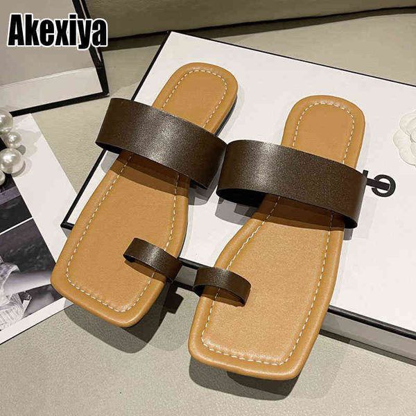 

slippers summer flip flops women outside ladies pu leather slip on slides lady beach toe strap shoes bc3560 220304, Black