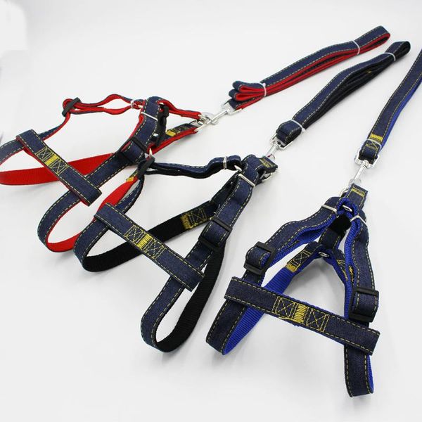 

dog collars & leashes nylon pet thoracodorsal traction rope harness width 1.0 1.5 2.0 2.5cm denim chest strap suit