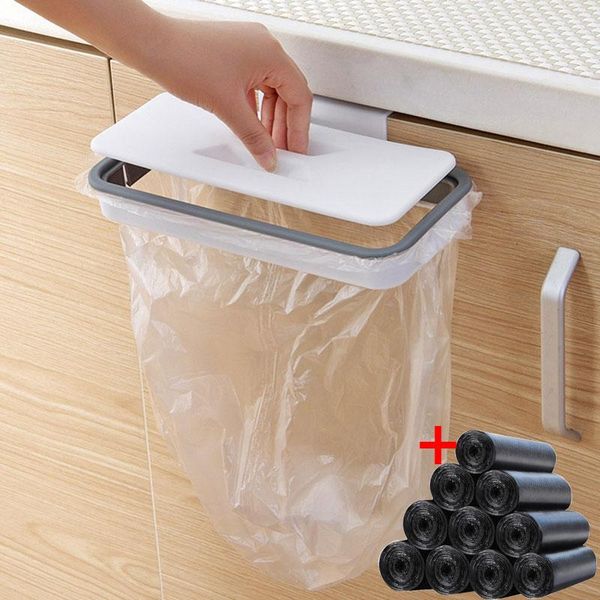 

waste bins plastic garbage hanging bag bracket kitchen portabletrash storage rack hook scouring pad dry shelf holder home cleaning orga