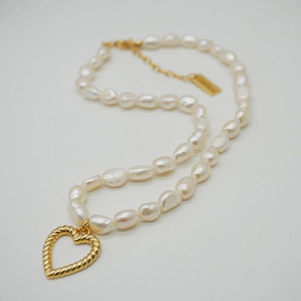 

women freshwater natural pearl neckalce with heart pendant gold plated high end torque, Golden;silver